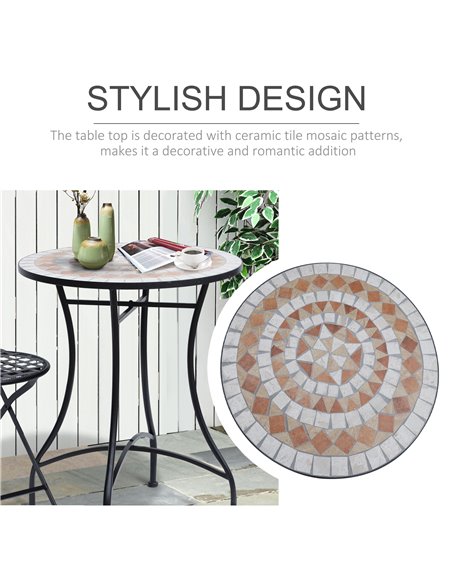 Outsunny 60cm Mosaic Round Bistro Table Side Bar Table Patio Garden Table Outdoor Balcony Furniture 84B-254 - pic 44981 | FastDaddyshop