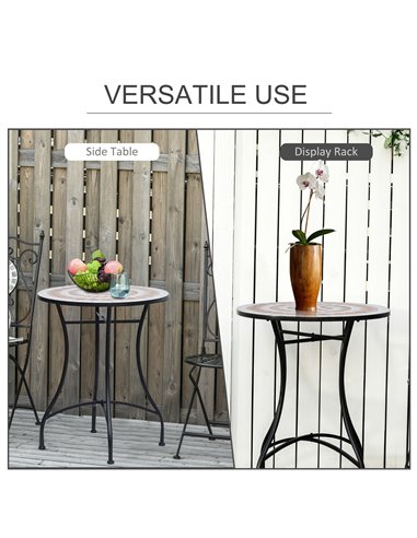 Outsunny 60cm Mosaic Round Bistro Table Side Bar Table Patio Garden Table Outdoor Balcony Furniture 84B-254