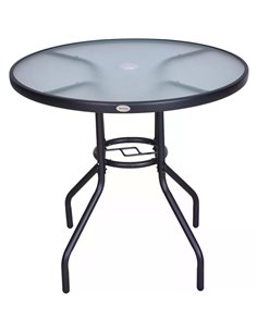 Outsunny Outdoor Round Dining Table with Parasol Hole 80cm, Black 84B-309