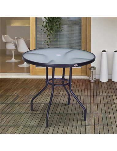 Outsunny Outdoor Round Dining Table with Parasol Hole 80cm, Black 84B-309