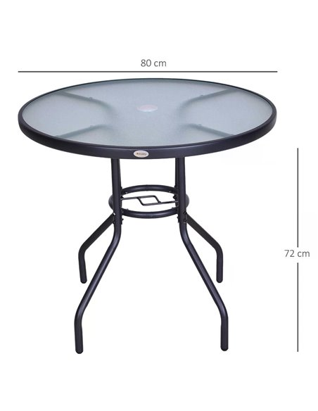 Outsunny Outdoor Round Dining Table Tempered Glass Top Steel Garden Table w/ Parasol Hole 80cm 84B-309 - pic 44988 | FastDaddyshop
