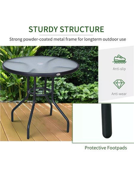 Outsunny Outdoor Round Dining Table Tempered Glass Top Steel Garden Table w/ Parasol Hole 80cm 84B-309 - pic 44991 | FastDaddyshop