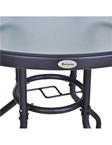 Outsunny Outdoor Round Dining Table Tempered Glass Top Steel Garden Table w/ Parasol Hole 80cm 84B-309