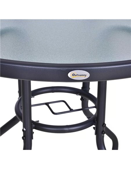 Outsunny Outdoor Round Dining Table Tempered Glass Top Steel Garden Table w/ Parasol Hole 80cm 84B-309 - pic 44992 | FastDaddyshop