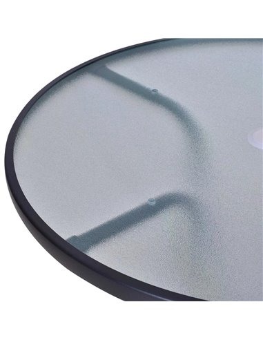 Outsunny Outdoor Round Dining Table Tempered Glass Top Steel Garden Table w/ Parasol Hole 80cm 84B-309