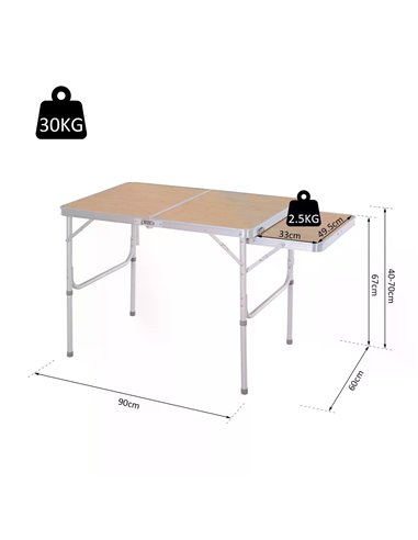 Outsunny Aluminium Pincic Table MDF-Top 3ft, Silver 84B-400V01