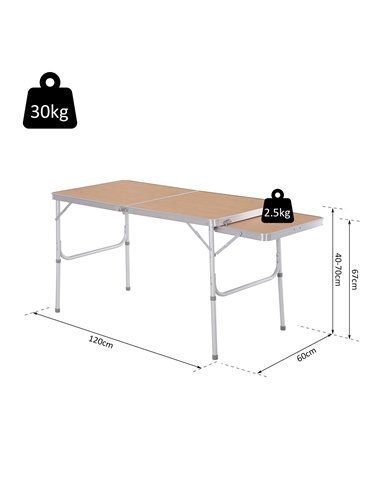 Outsunny Folding Outdoor Aluminium MDF-Top 4ft Table, Silver 84B-400