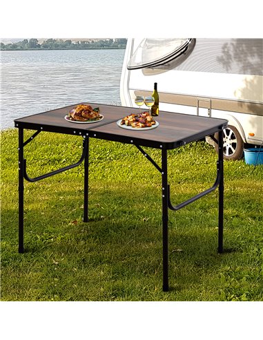 Outsunny 3ft Height Adjustable MDF Folding Camping Table, Coffee 84B-404