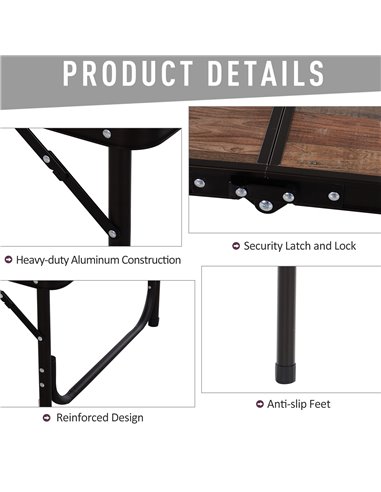 Outsunny 3ft Height Adjustable MDF Folding Camping Table  84B-404