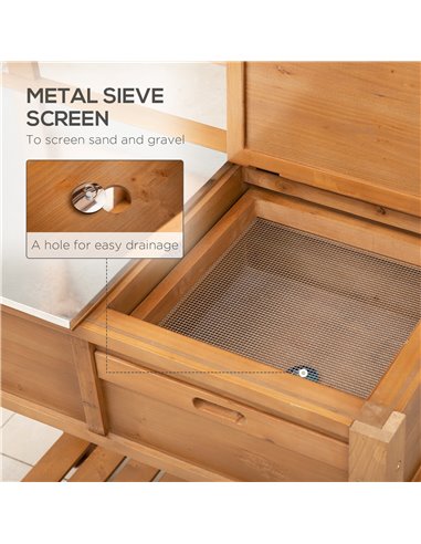 Outsunny Wooden Spacious Garden Potting Table with Large Storage Space Galvanized Metal Workstation Sink Shelves 80L x 42W x 142