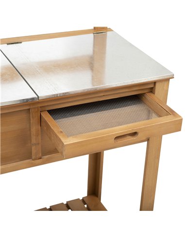 Outsunny Wooden Spacious Garden Potting Table with Large Storage Space Galvanized Metal Workstation Sink Shelves 80L x 42W x 142
