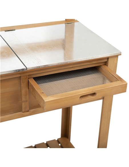 Outsunny Wooden Spacious Garden Potting Table with Large Storage Space Galvanized Metal Workstation Sink Shelves 80L x 42W x 142 - pic 45048 | FastDaddyshop