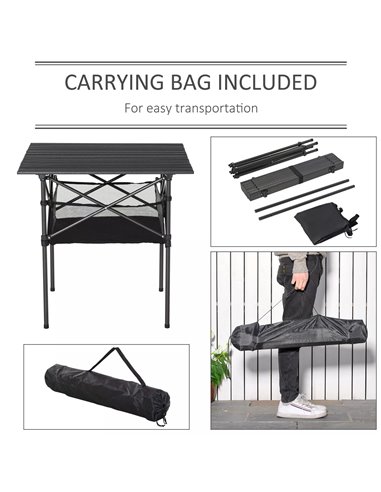 Folding Camping Table with Mesh Storage Bag Lightweight Aluminum Picnic Desk,Roll Up Tabletop with Carring Bag by Outsunny 84B-5