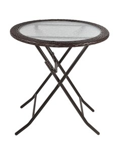 Outsunny Folding Round Tempered Glass Metal Table, Brown 861-036