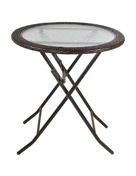 Outsunny Folding Round Tempered Glass Metal Table, Brown 861-036 - pic 45058 | FastDaddyshop