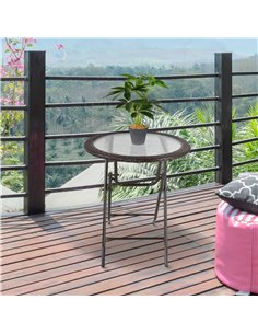Outsunny Folding Round Tempered Glass Metal Table, Brown 861-036 2