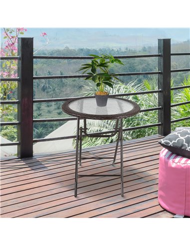 Outsunny Folding Round Tempered Glass Metal Table, Brown 861-036
