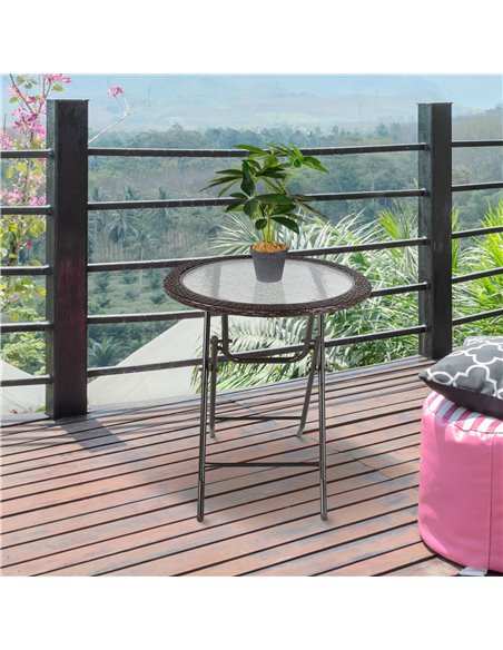 Outsunny Folding Round Tempered Glass Metal Table, Brown 861-036 - pic 45059 | FastDaddyshop