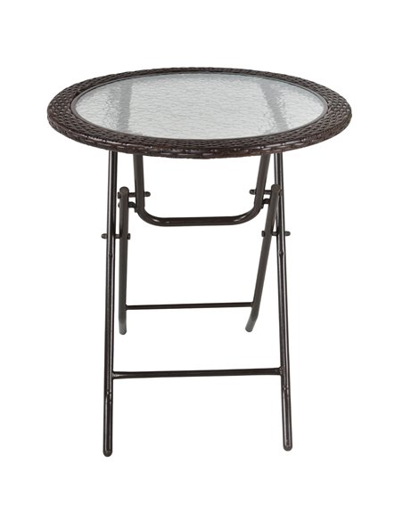 Outsunny Folding Round Tempered Glass Metal Table with Brown Rattan Edging 861-036 - pic 45065 | FastDaddyshop