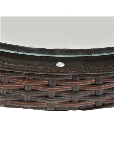 Outsunny Folding Round Tempered Glass Metal Table with Brown Rattan Edging 861-036