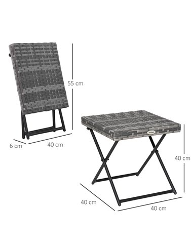 Outsunny Garden Small Folding Square Rattan Coffee Table, Grey 867-034GY