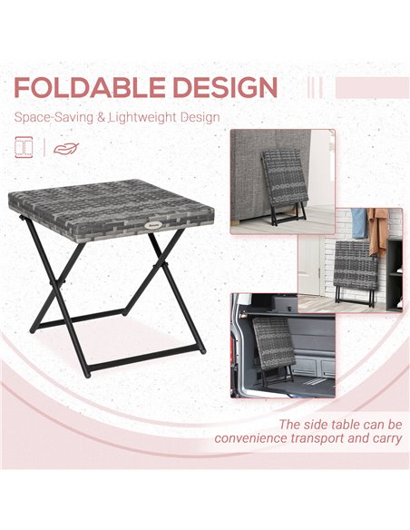 Outsunny Garden Small Folding Square Rattan Coffee Table Bistro Balcony Outdoor Wicker Weave Side Table 40H x 40L x 40Wcm Grey 8 - pic 45070 | FastDaddyshop