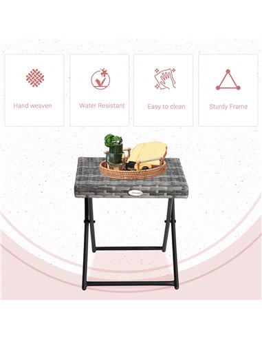 Outsunny Garden Small Folding Square Rattan Coffee Table Bistro Balcony Outdoor Wicker Weave Side Table 40H x 40L x 40Wcm Grey 8