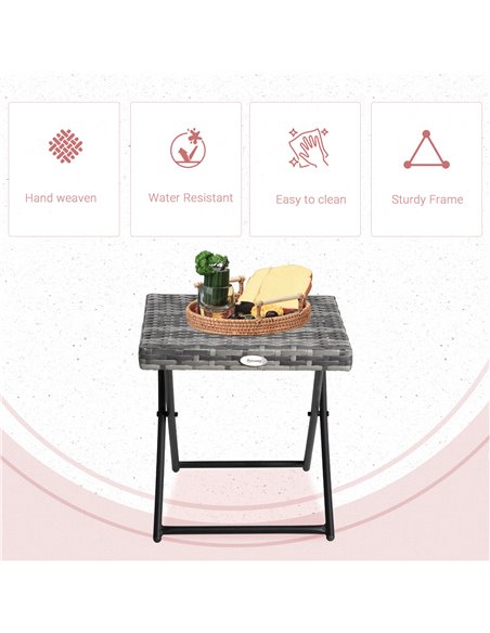 Outsunny Garden Small Folding Square Rattan Coffee Table Bistro Balcony Outdoor Wicker Weave Side Table 40H x 40L x 40Wcm Grey 8 - pic 45071 | FastDaddyshop