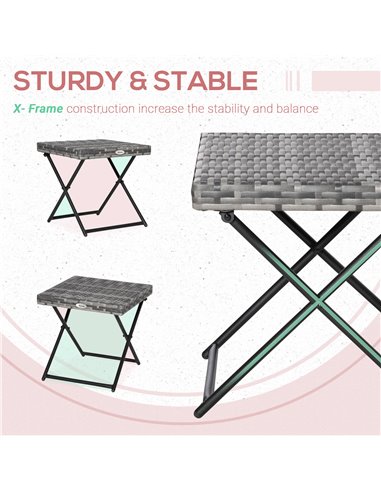 Outsunny Garden Small Folding Square Rattan Coffee Table Bistro Balcony Outdoor Wicker Weave Side Table 40H x 40L x 40Wcm Grey 8