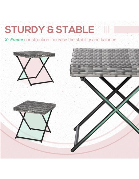 Outsunny Garden Small Folding Square Rattan Coffee Table Bistro Balcony Outdoor Wicker Weave Side Table 40H x 40L x 40Wcm Grey 8 - pic 45072 | FastDaddyshop