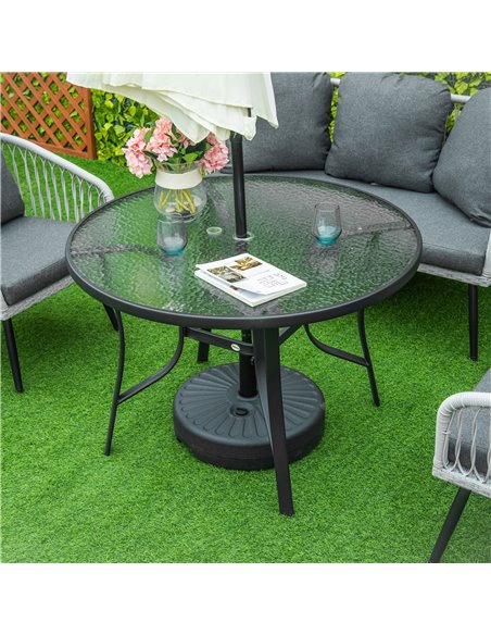 Outsunny 106cm Round Garden Dining Table with Parasol Hole Tempered Glass Top Steel Frame 84B-777 - pic 45086 | FastDaddyshop