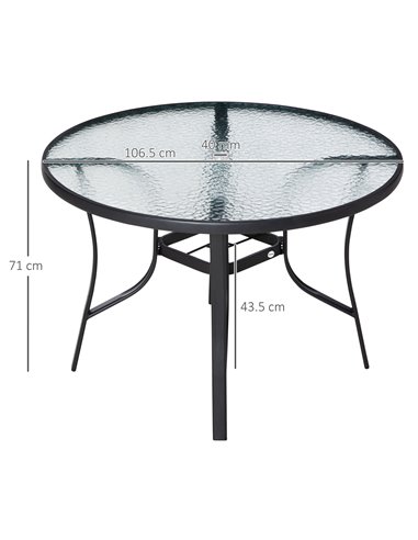 Outsunny 106cm Round Garden Dining Table with Parasol Hole Tempered Glass Top Steel Frame 84B-777