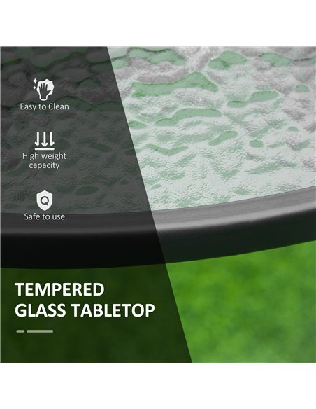 Outsunny 106cm Round Garden Dining Table with Parasol Hole Tempered Glass Top Steel Frame 84B-777 - pic 45089 | FastDaddyshop