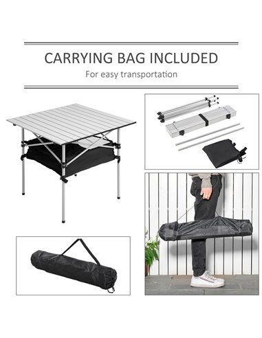 Outsunny Portable Camping Table W/ Mesh Bag Camping Outdoor Dining Foldable W/ Steel Frame Picnic Lightweight Hiking Furniture D