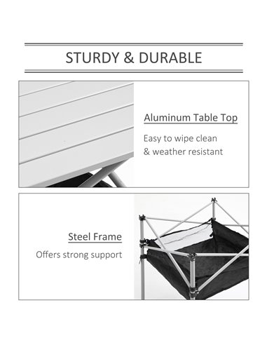 Outsunny Portable Camping Table W/ Mesh Bag Camping Outdoor Dining Foldable W/ Steel Frame Picnic Lightweight Hiking Furniture D