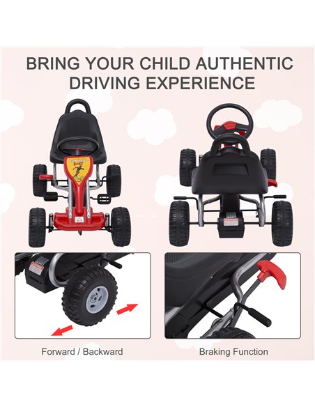 HOMCOM Kids Ride on Pedal Go Kart W/ Hand Brake-Red - pic 4510 | FastDaddyshop