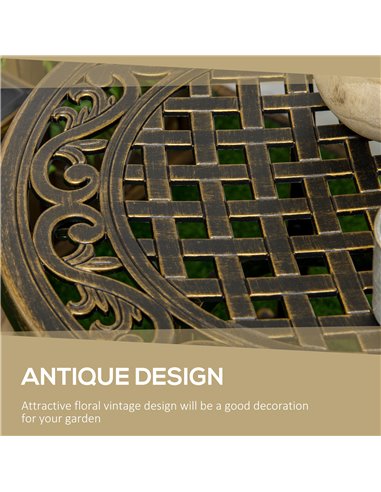 Outsunny Industrial Garden Side Table, Round Hollow Top Design Patio End Table with Cast Aluminum Frame, Bronze 84G-044V00BN