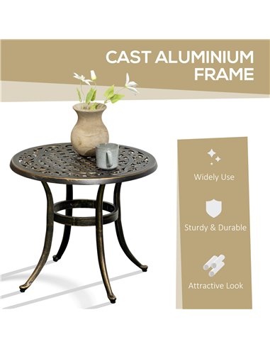 Outsunny Industrial Garden Side Table, Round Hollow Top Design Patio End Table with Cast Aluminum Frame, Bronze 84G-044V00BN