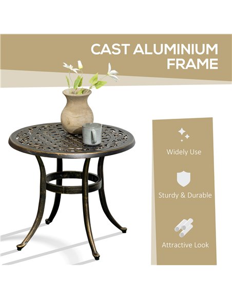 Outsunny Industrial Garden Side Table, Round Hollow Top Design Patio End Table with Cast Aluminum Frame, Bronze 84G-044V00BN - pic 45106 | FastDaddyshop