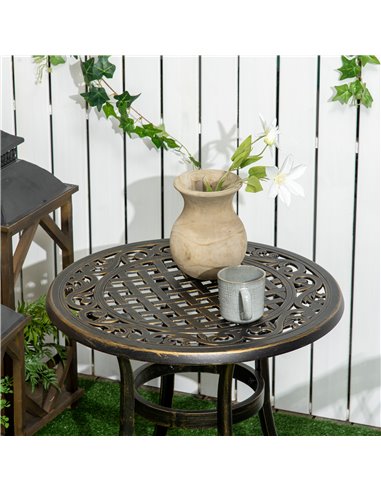 Outsunny Industrial Garden Side Table, Round Hollow Top Design Patio End Table with Cast Aluminum Frame, Bronze 84G-044V00BN