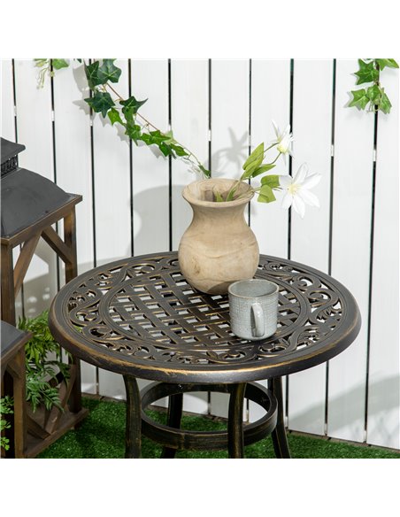 Outsunny Industrial Garden Side Table, Round Hollow Top Design Patio End Table with Cast Aluminum Frame, Bronze 84G-044V00BN - pic 45108 | FastDaddyshop