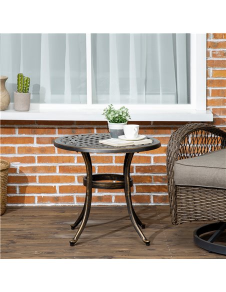 Outsunny Industrial Garden Side Table, Round Hollow Top Design Patio End Table with Cast Aluminum Frame, Bronze 84G-044V00BN - pic 45111 | FastDaddyshop