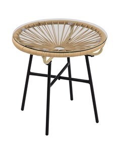 Outsunny Rattan Side Table, Round Outdoor Coffee Table, Beige 867-118V00BG
