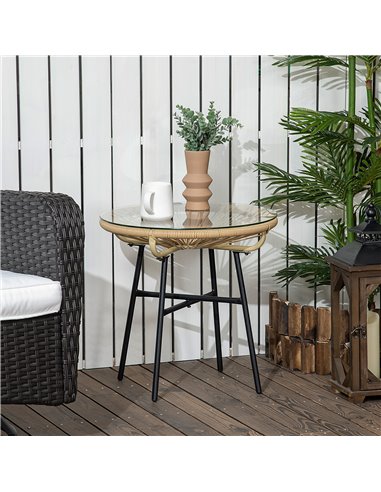 Outsunny Rattan Side Table, Round Outdoor Coffee Table, Beige 867-118V00BG