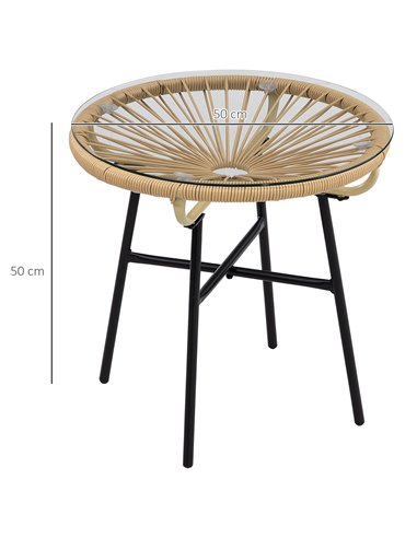 Outsunny Rattan Side Table, Round Outdoor Coffee Table, Beige 867-118V00BG