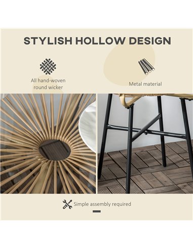 Outsunny Rattan Side Table, Round Outdoor Coffee Table, with Round PE Rattan and Tempered Glass Table Top for Patio, Garden, Bal