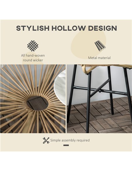 Outsunny Rattan Side Table, Round Outdoor Coffee Table, with Round PE Rattan and Tempered Glass Table Top for Patio, Garden, Bal - pic 45116 | FastDaddyshop