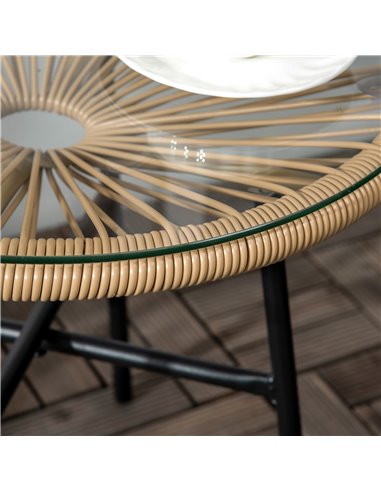 Outsunny Rattan Side Table, Round Outdoor Coffee Table, with Round PE Rattan and Tempered Glass Table Top for Patio, Garden, Bal