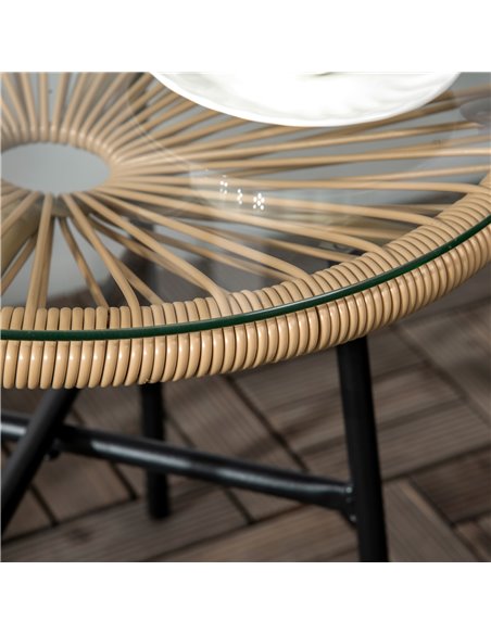 Outsunny Rattan Side Table, Round Outdoor Coffee Table, with Round PE Rattan and Tempered Glass Table Top for Patio, Garden, Bal - pic 45119 | FastDaddyshop