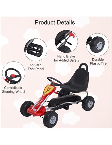 HOMCOM Kids Ride on Pedal Go Kart W/ Hand Brake-Red